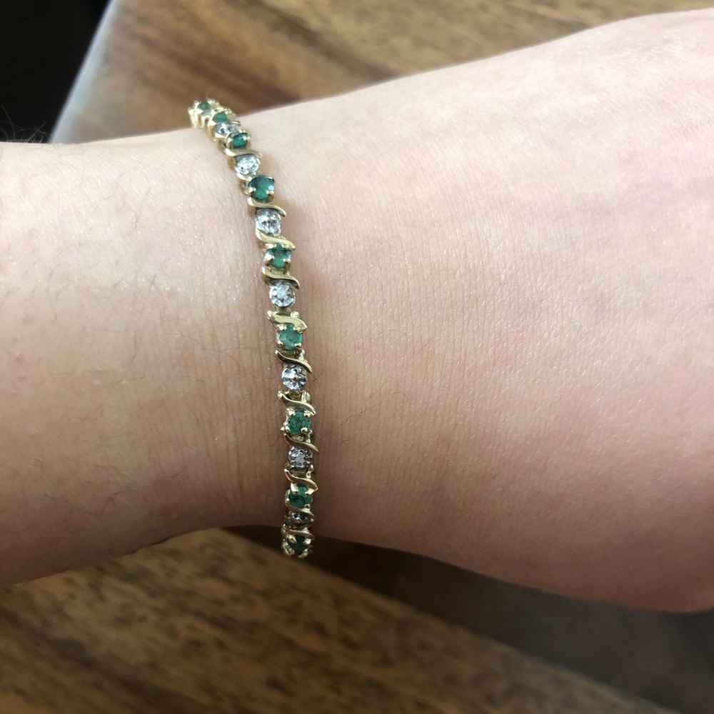10k Yellow Gold Emerald and Diamond Bracelet